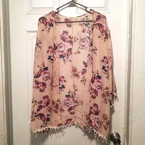Liberty Love Women's Lightweight Open Front Pink Floral Cardigan Size Large
